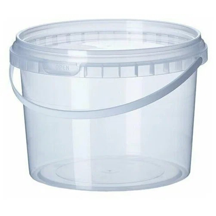 Ведро 2,2л прозрачное с крышкой и белой ручкой (Новопак)