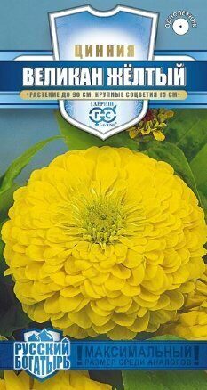 Цинния Великан желтый Русский богатырь однолетник 0,3г (Гавриш)