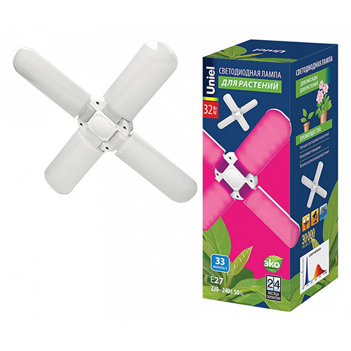 Лампа для рассады и цветения Uniel 32W 4-х лепестковая матовая 