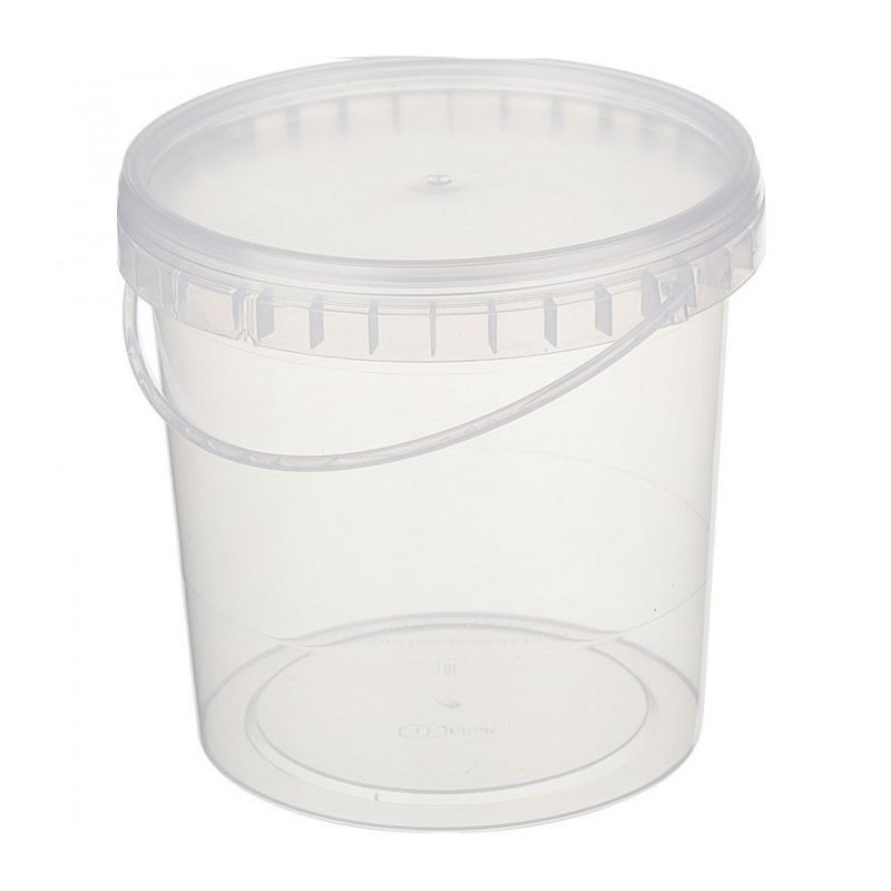 Ведро 1л прозрачное с крышкой и белой ручкой (Новопак)